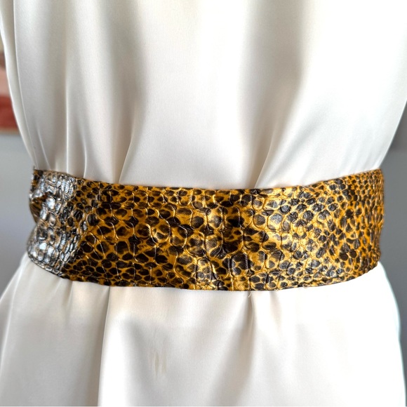 Vintage Accessories - Vintage Gold and Black Snakeskin Wide Belt